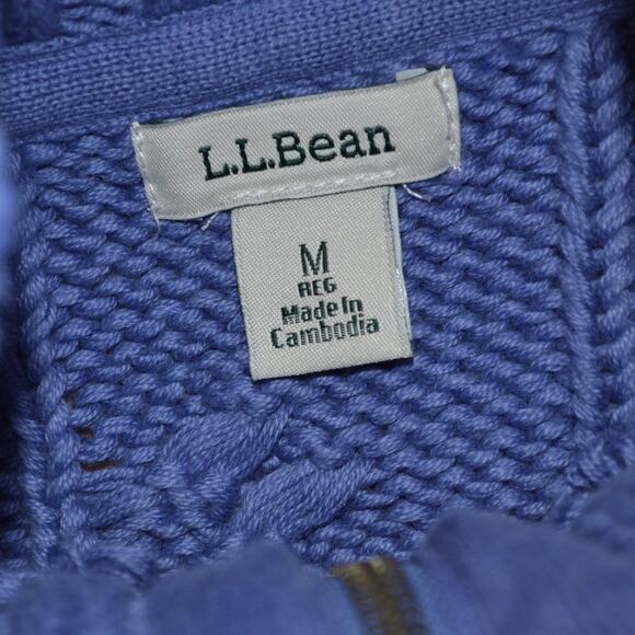 LL Bean Full Zip Cable Knit Sweater Light Blue Size M - Picture 3 of 4